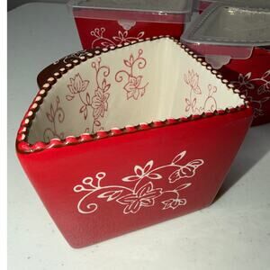 Temp-tations by Tara Red & White Floral Lace Set Of 4 Dipping Dishes With Lids